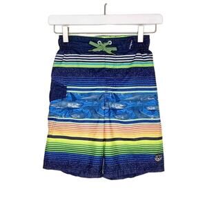 ZeroXposur Multicolor Striped Shark Print Swim Suit Trunks Small
